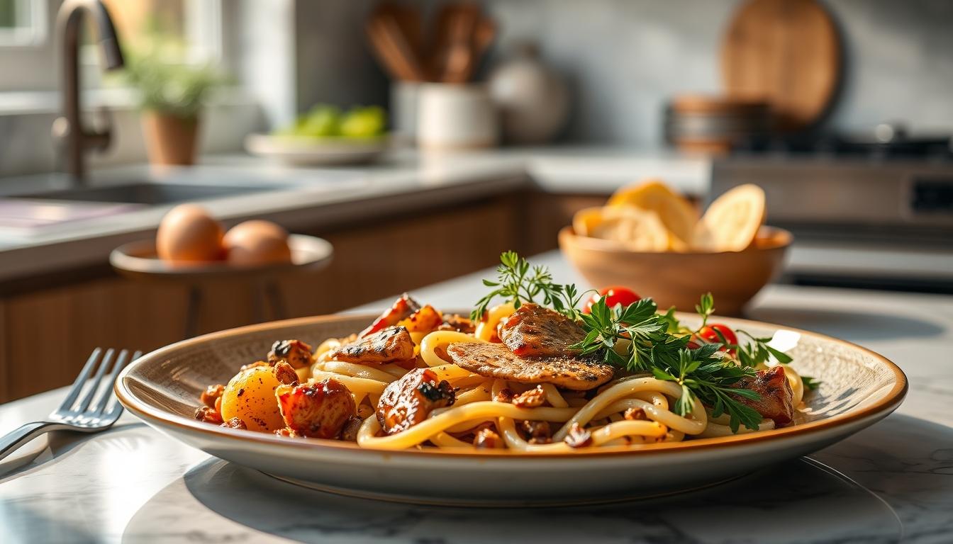 Measured baking ingredients prepared on a counter